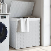 Produktbild för Tvättkorg med 2 sektioner vit 53x35x57 cm konstrotting