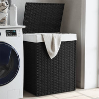 Produktbild för Tvättkorg med lock svart 46x33x60 cm konstrotting