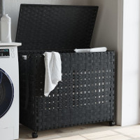 Produktbild för Tvättkorg med hjul svart 66x35x60 cm rotting