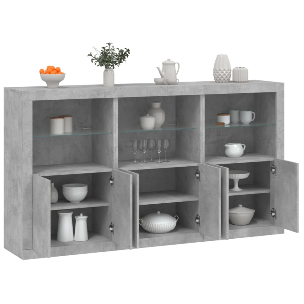 Produktbild för Skänk med LED-belysning betonggrå 181,5x37x100 cm