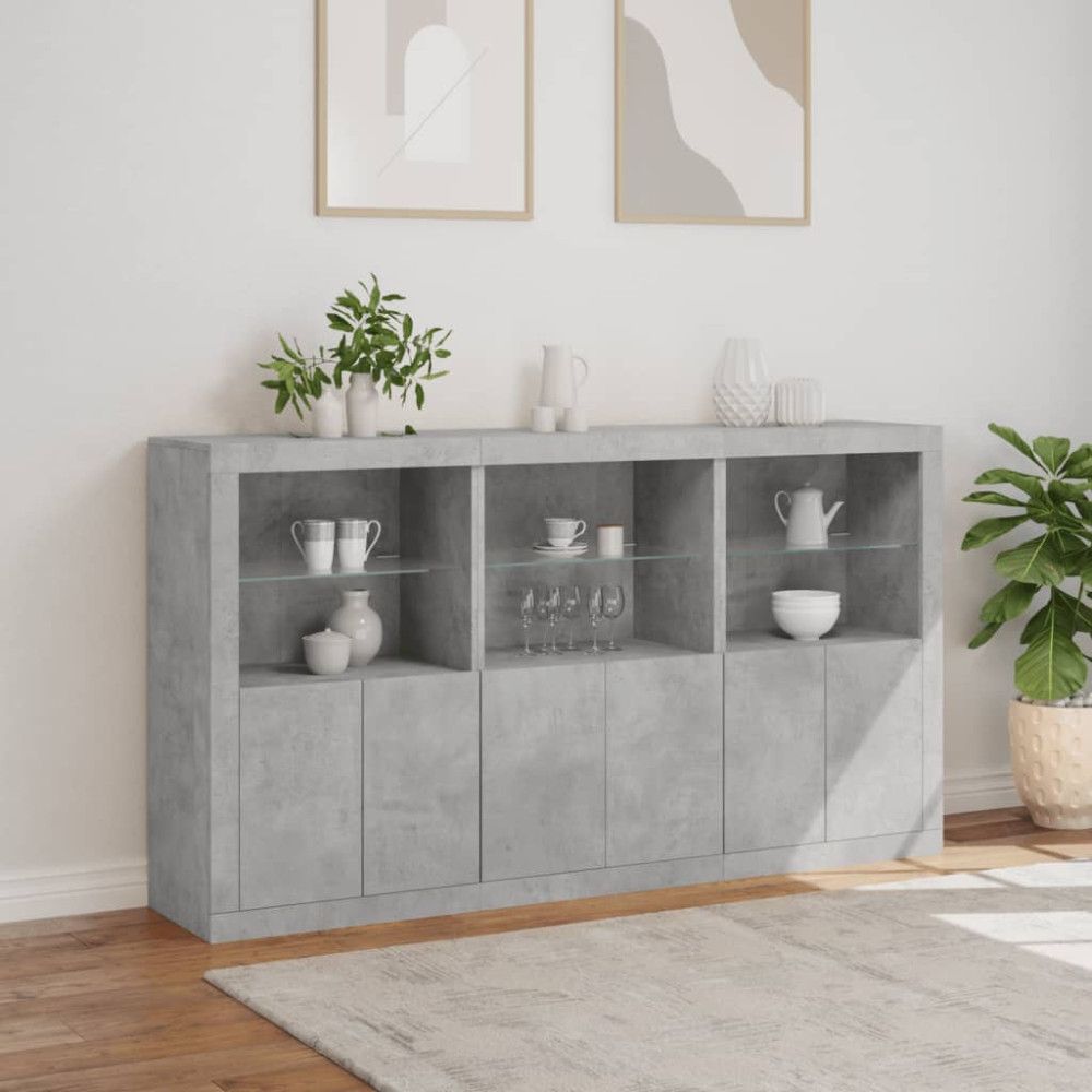 Produktbild för Skänk med LED-belysning betonggrå 181,5x37x100 cm