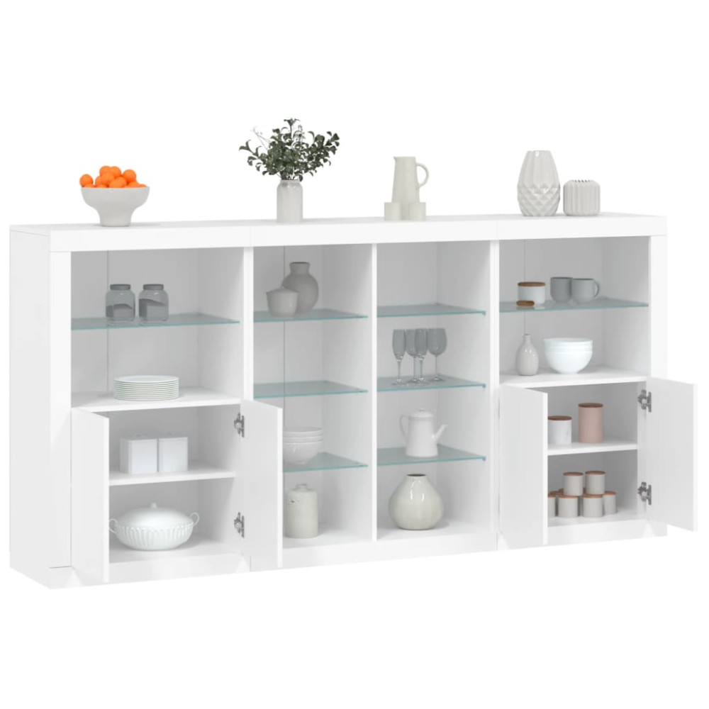 Produktbild för Skänk med LED-belysning vit 202x37x100 cm