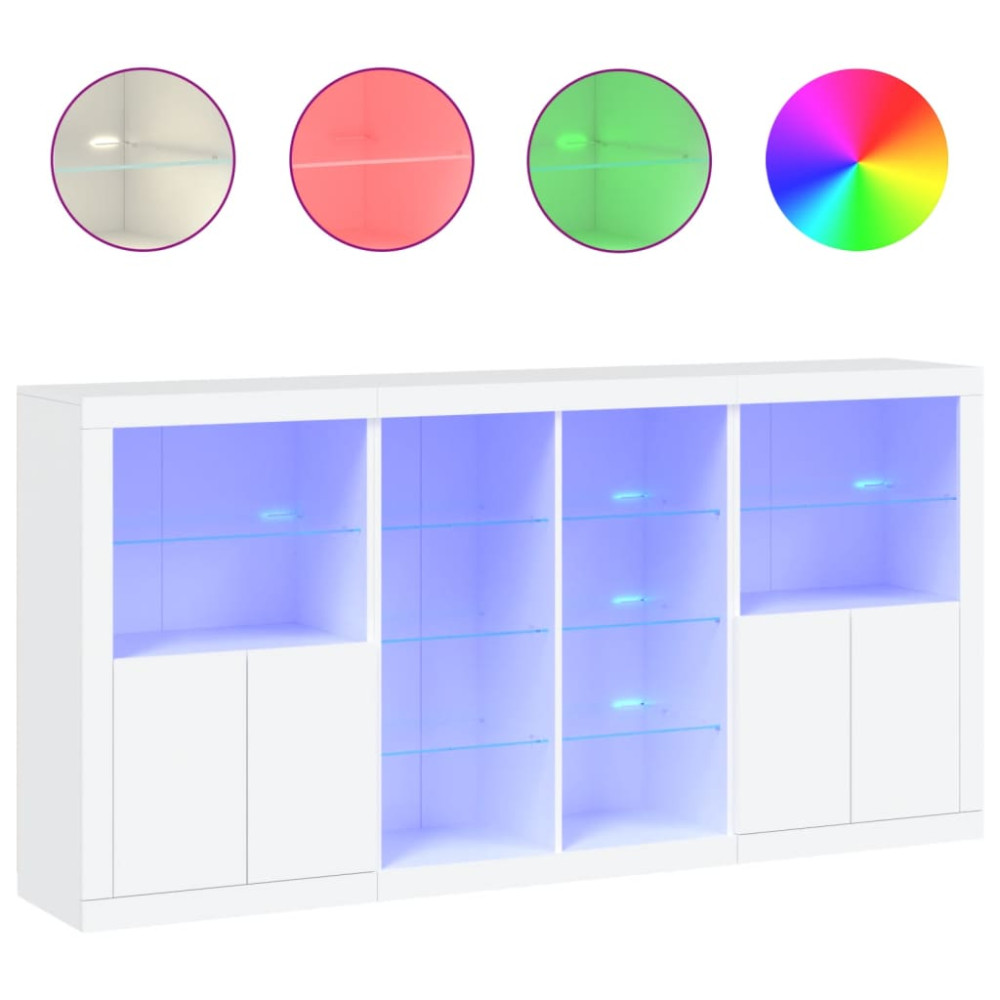 Produktbild för Skänk med LED-belysning vit 202x37x100 cm