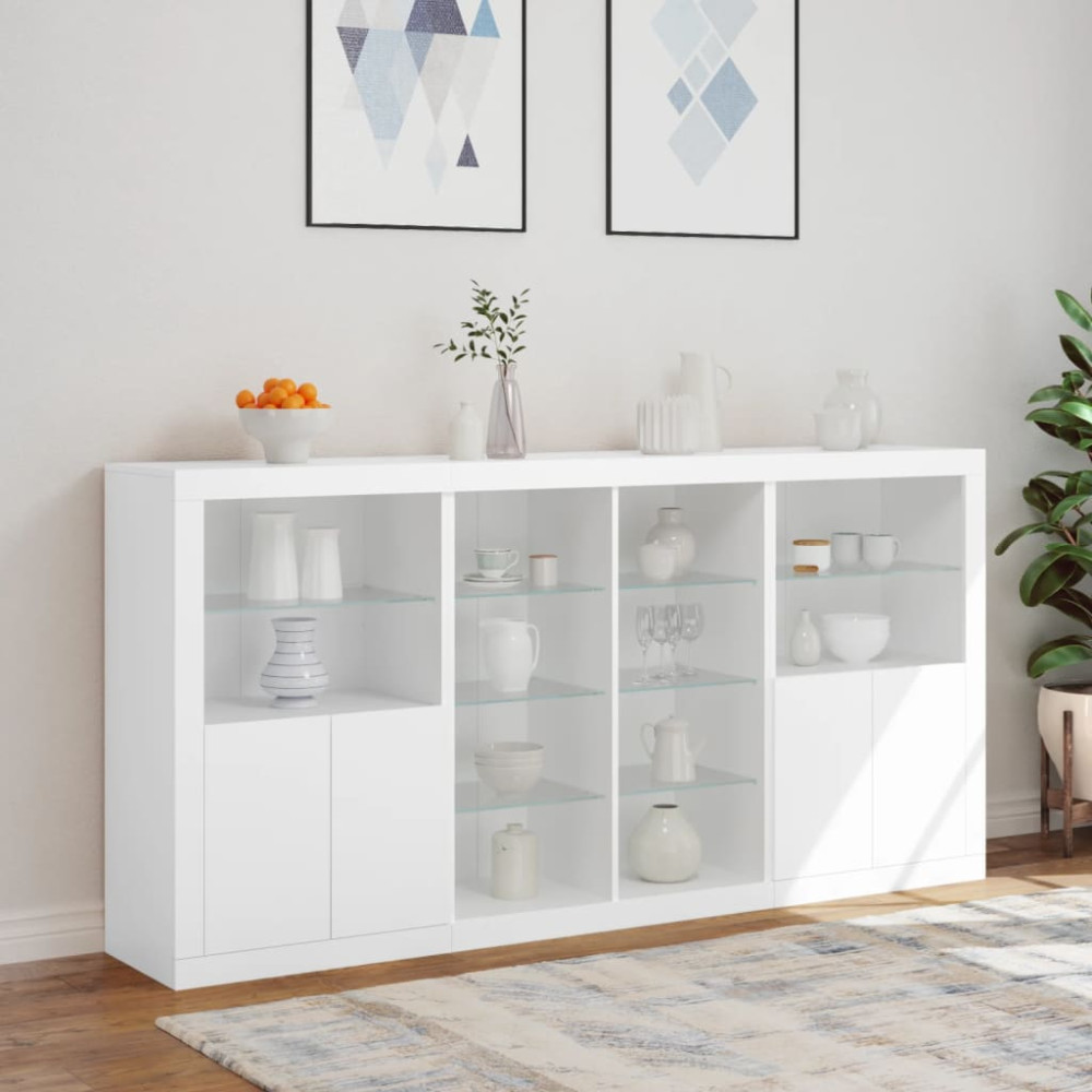Produktbild för Skänk med LED-belysning vit 202x37x100 cm