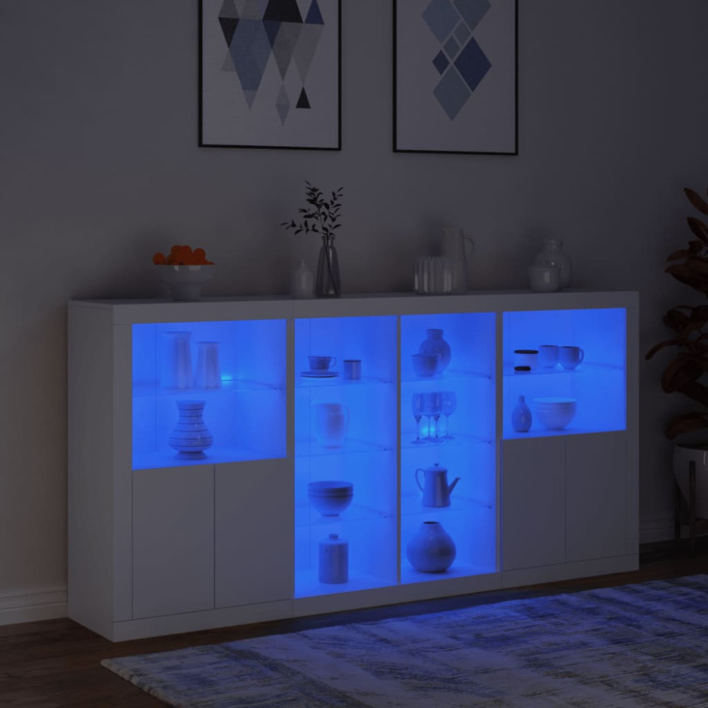 Produktbild för Skänk med LED-belysning vit 202x37x100 cm