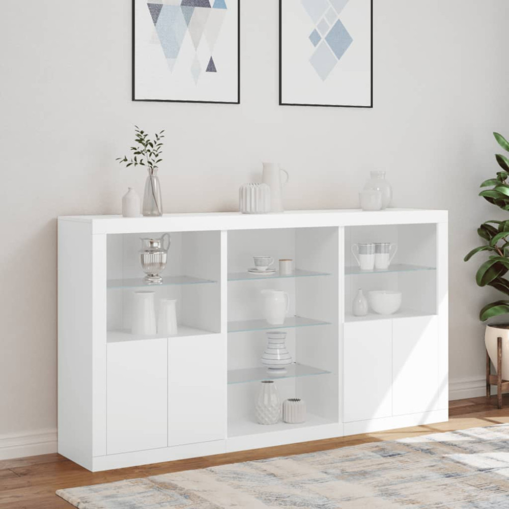 Produktbild för Skänk med LED-belysning vit 181,5x37x100 cm