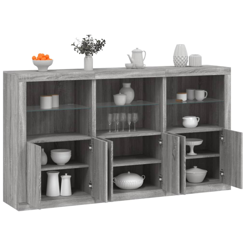 Produktbild för Skänk med LED-belysning grå sonoma 181,5x37x100 cm