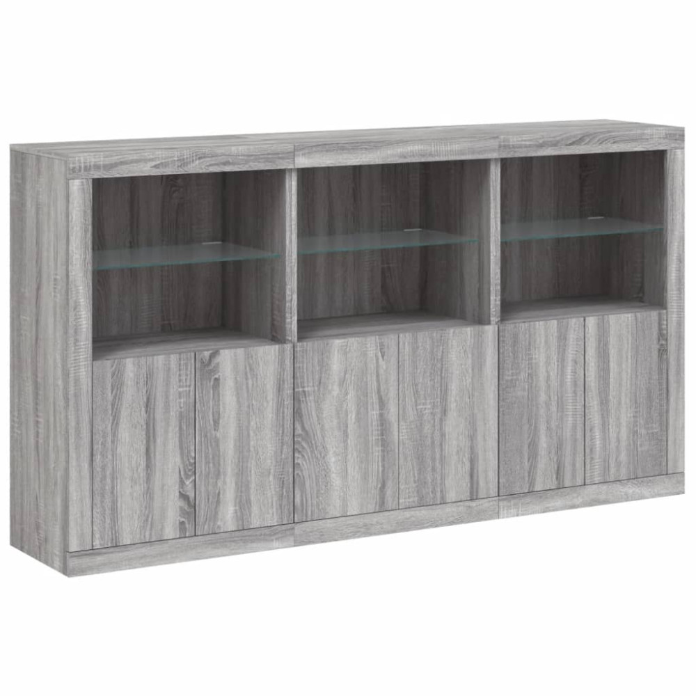 Produktbild för Skänk med LED-belysning grå sonoma 181,5x37x100 cm