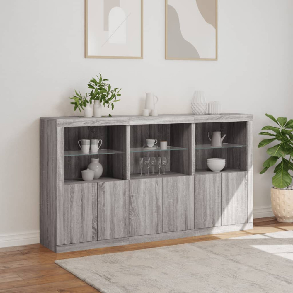 Produktbild för Skänk med LED-belysning grå sonoma 181,5x37x100 cm