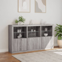 Produktbild för Skänk med LED-belysning grå sonoma 181,5x37x100 cm