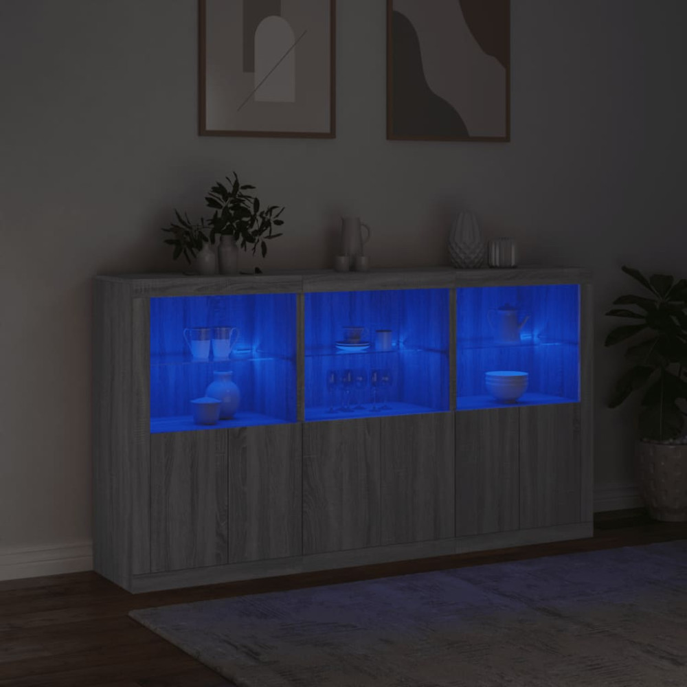 Produktbild för Skänk med LED-belysning grå sonoma 181,5x37x100 cm