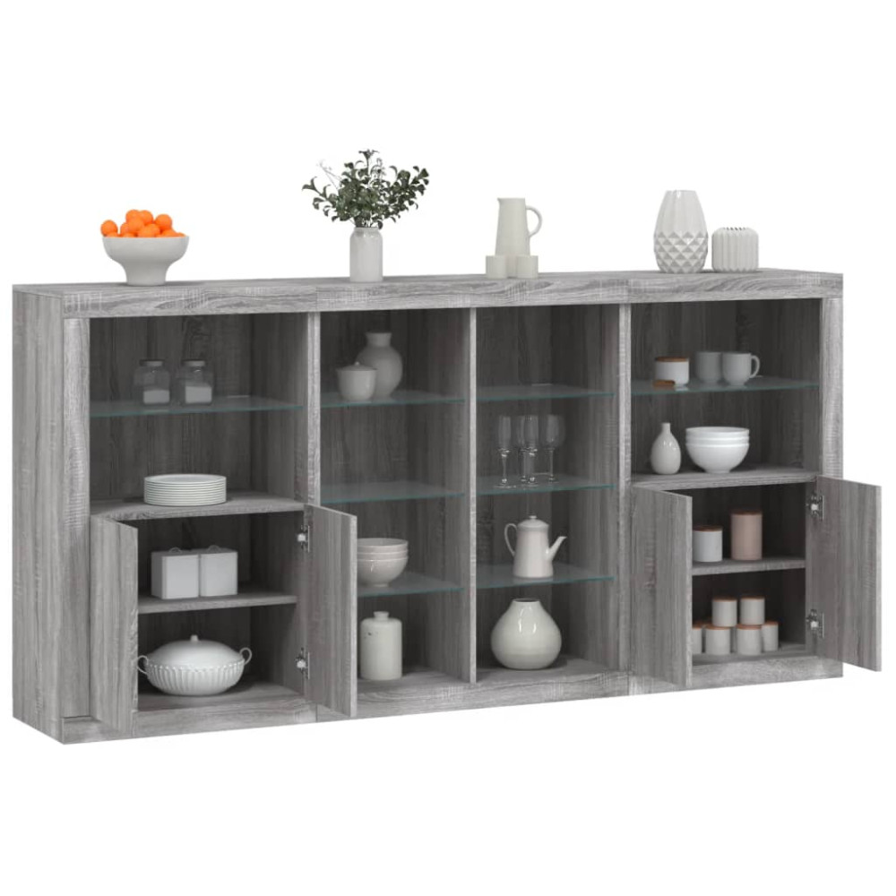 Produktbild för Skänk med LED-belysning grå sonoma 202x37x100 cm