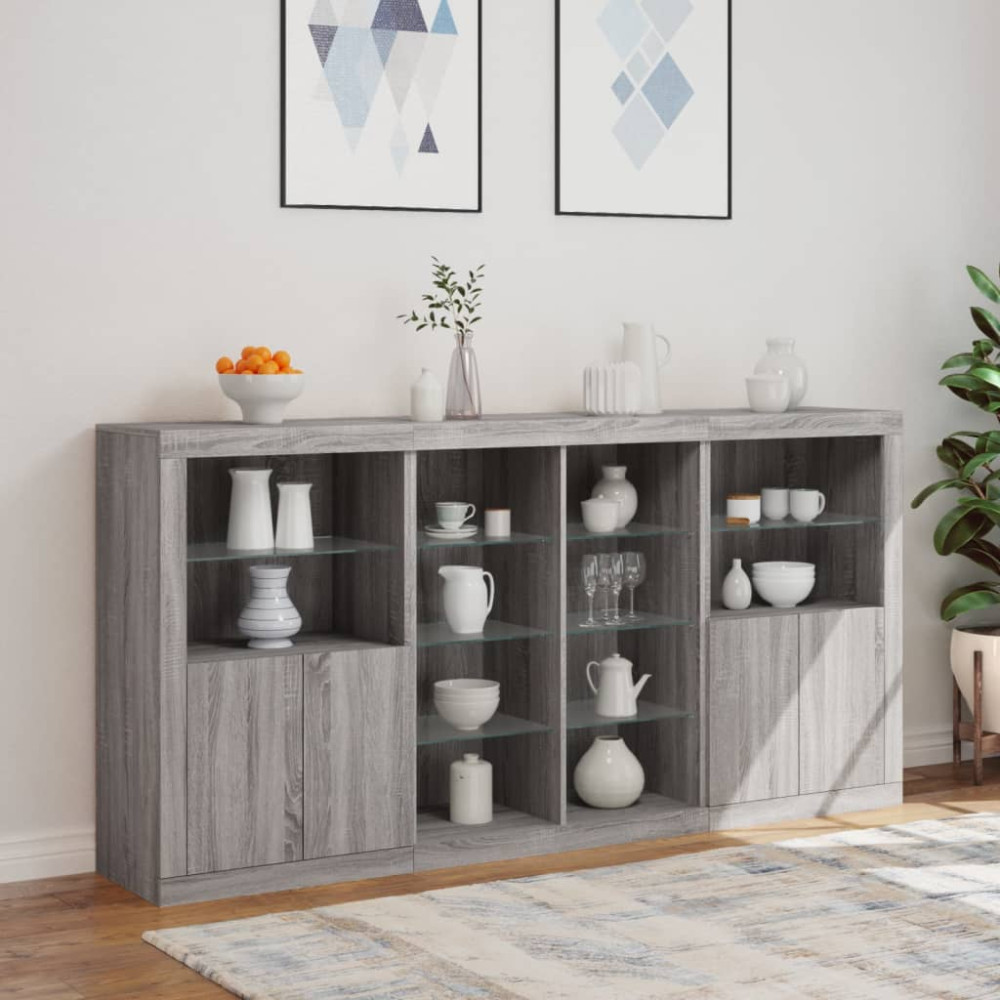 Produktbild för Skänk med LED-belysning grå sonoma 202x37x100 cm