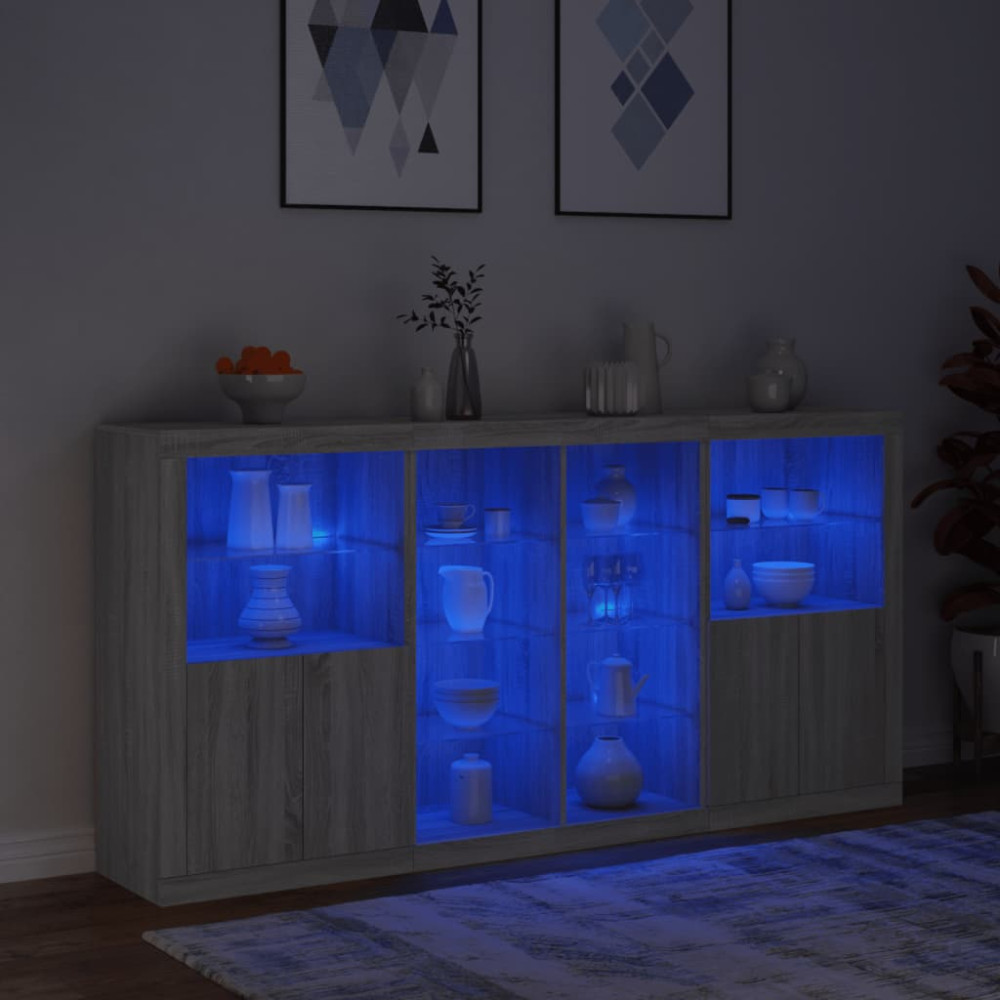 Produktbild för Skänk med LED-belysning grå sonoma 202x37x100 cm