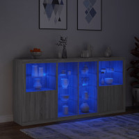 Produktbild för Skänk med LED-belysning grå sonoma 202x37x100 cm