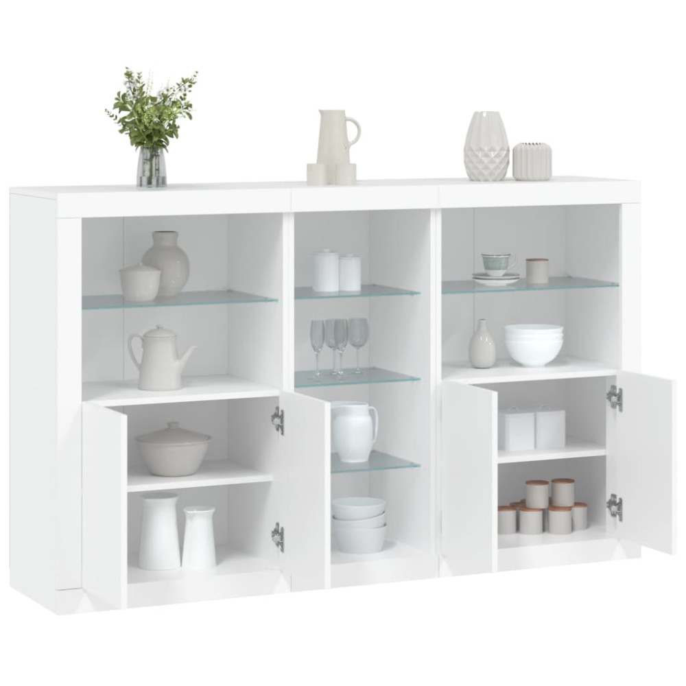 Produktbild för Skänk med LED-belysning vit 162x37x100 cm