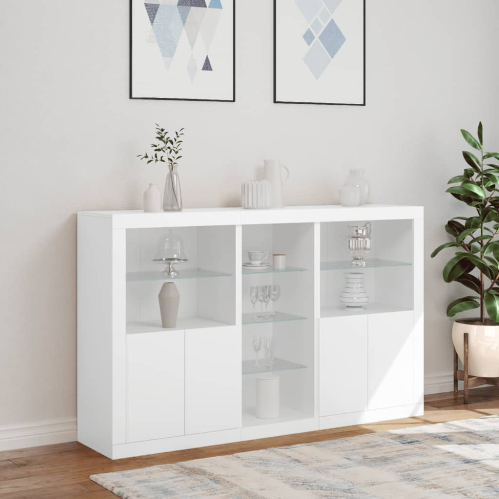 Produktbild för Skänk med LED-belysning vit 162x37x100 cm