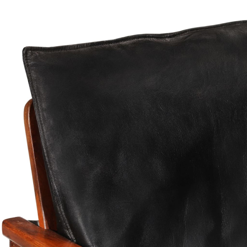 Produktbild för Fåtölj svart äkta läder och massivt akaciaträ