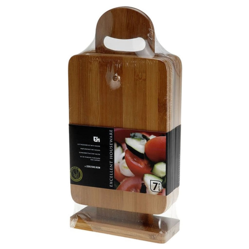Produktbild för Excellent Houseware Skärbrädor med ställ 7 delar bambu