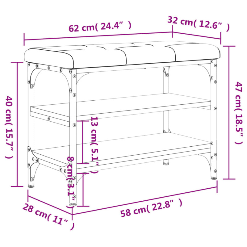 Produktbild för Skobänk sonoma-ek 62x32x47 cm konstruerat trä