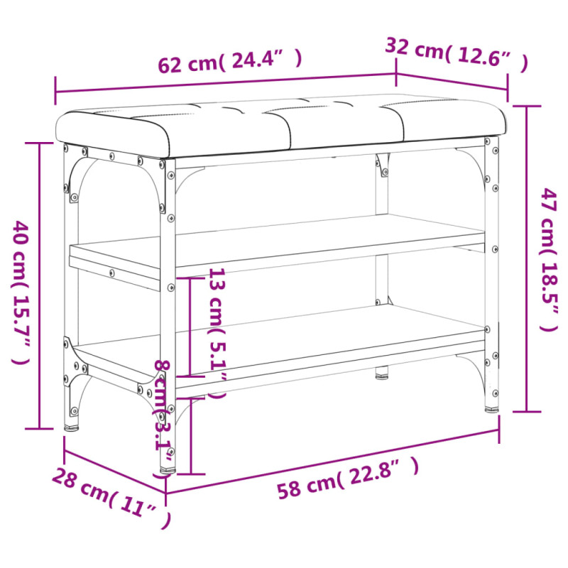 Produktbild för Skobänk grå sonoma 62x32x47 cm konstruerat trä