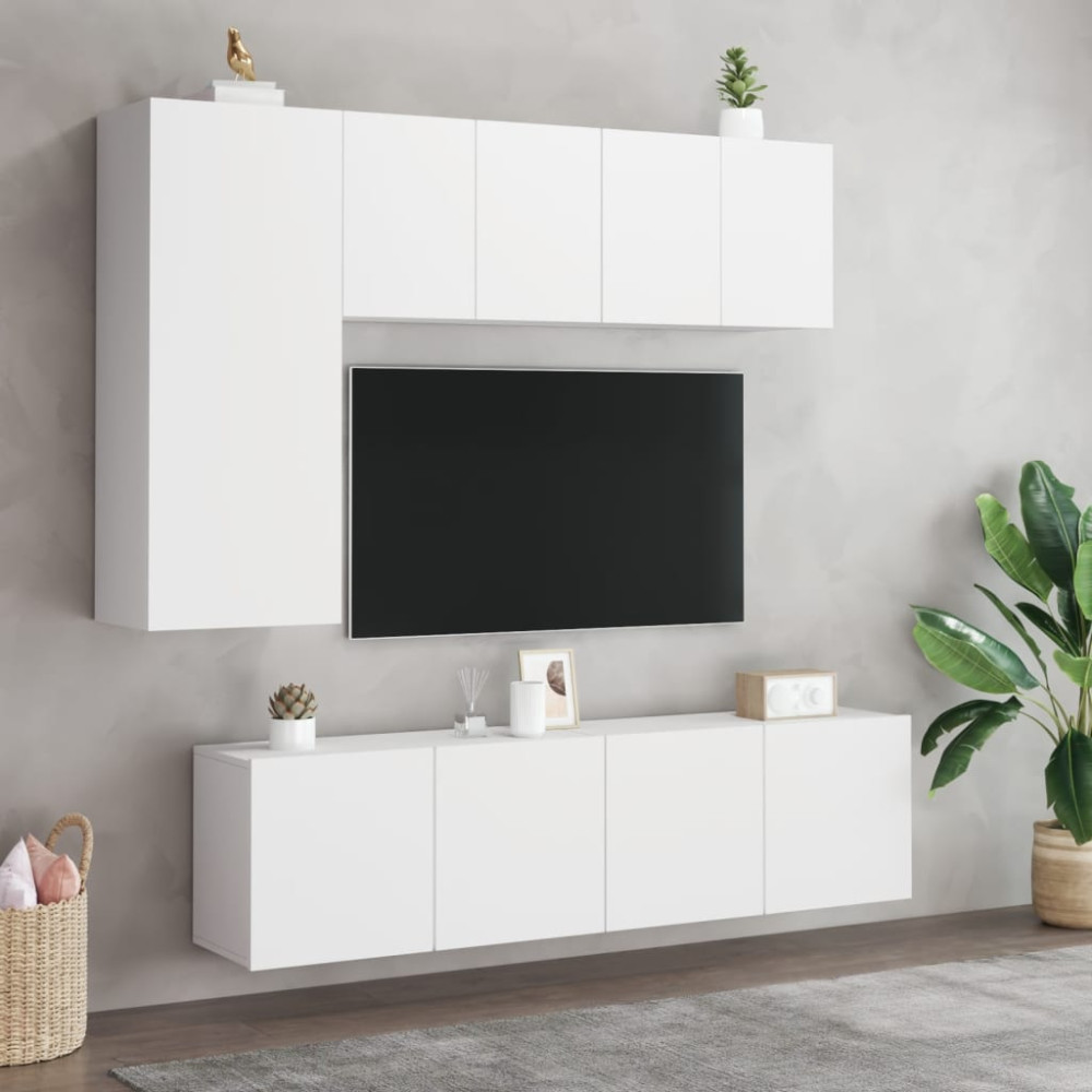 Produktbild för Väggmonterad tv-bänk 2 st vit 60x30x41 cm