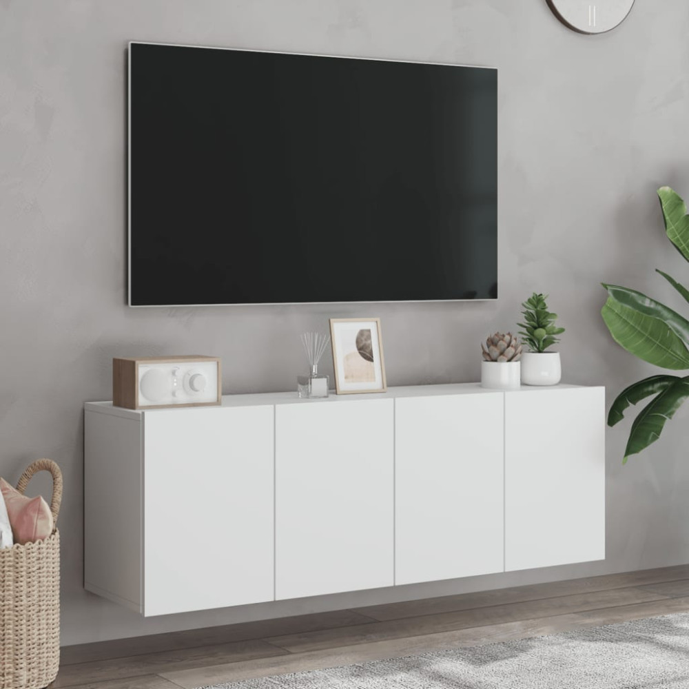 Produktbild för Väggmonterad tv-bänk 2 st vit 60x30x41 cm