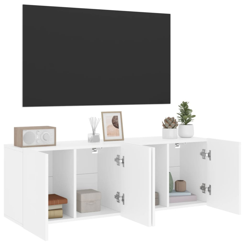 Produktbild för Väggmonterad tv-bänk 2 st vit 60x30x41 cm