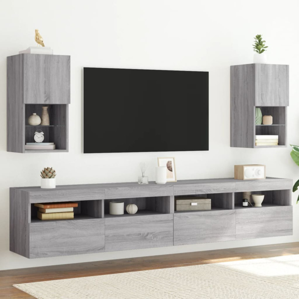 Produktbild för TV-bänk med LED-belysning 2 st grå sonoma 30,5x30x60 cm
