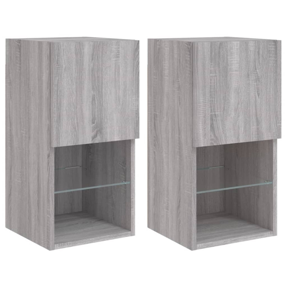 Produktbild för TV-bänk med LED-belysning 2 st grå sonoma 30,5x30x60 cm