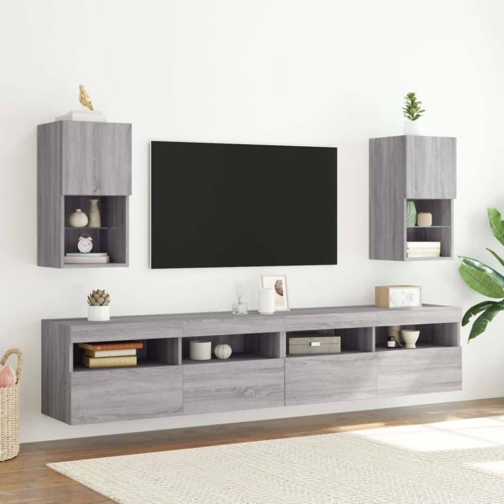 Produktbild för TV-bänk med LED-belysning 2 st grå sonoma 30,5x30x60 cm