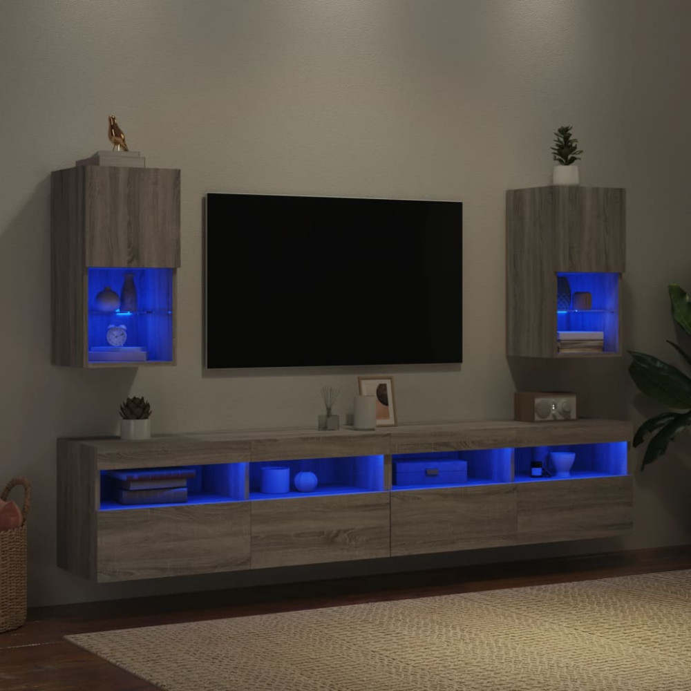 Produktbild för TV-bänk med LED-belysning 2 st grå sonoma 30,5x30x60 cm
