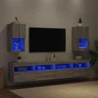 Produktbild för TV-bänk med LED-belysning 2 st grå sonoma 30,5x30x60 cm