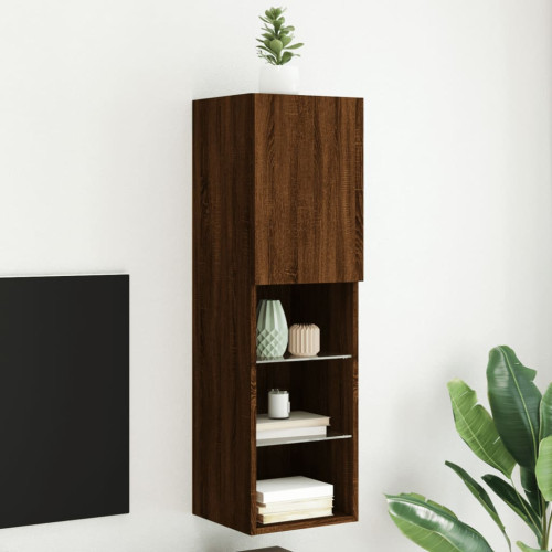 vidaXL Tv-bänk med LED-belysning brun ek 30,5x30x102 cm - Tv-Bänkar