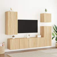 Produktbild för Väggmonterad tv-bänk 2 st sonoma-ek 80x30x41 cm