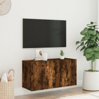 Produktbild för Väggmonterad tv-bänk rökfärgad ek 80x30x41 cm