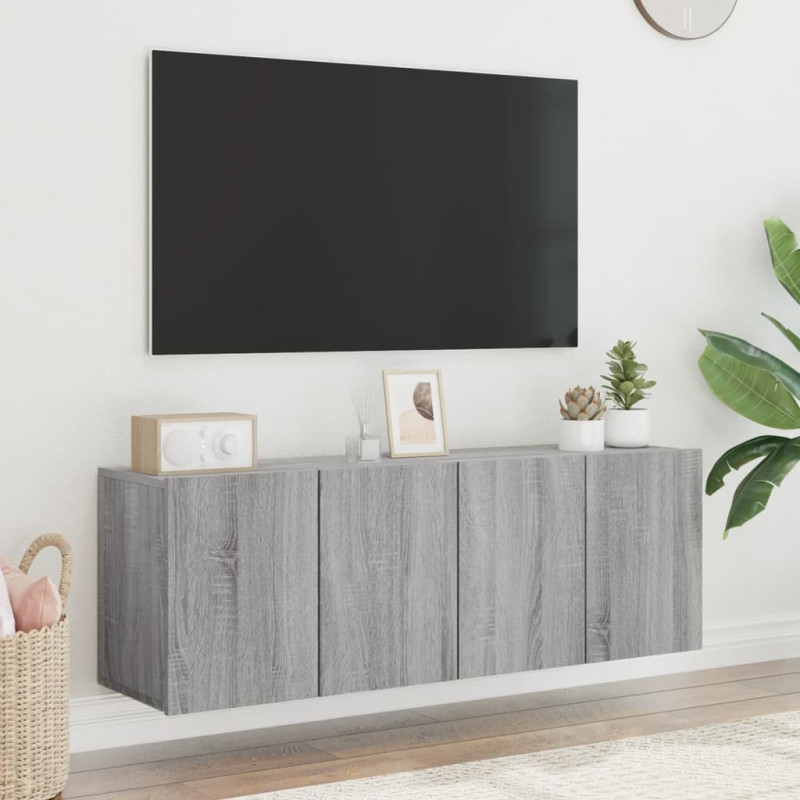 Produktbild för Väggmonterad tv-bänk 2 st grå sonoma 60x30x41 cm