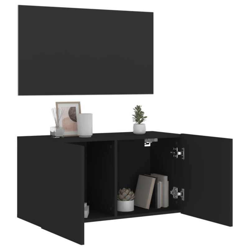 Produktbild för Väggmonterad tv-bänk svart 80x30x41 cm