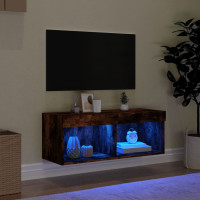 Miniatyr av produktbild för Tv-bänk med LED-belysning rökfärgad ek 80x30x30 cm