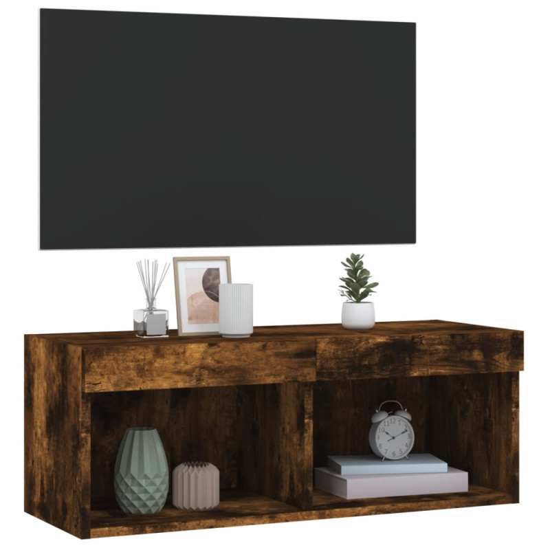 Produktbild för Tv-bänk med LED-belysning rökfärgad ek 80x30x30 cm