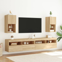 Produktbild för Tv-bänk med LED-belysning 2 st sonoma-ek 30,5x30x60 cm