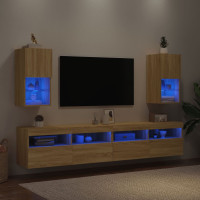 Produktbild för Tv-bänk med LED-belysning 2 st sonoma-ek 30,5x30x60 cm