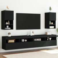 Miniatyr av produktbild för Tv-bänk med LED-belysning 2 st svart 30,5x30x60 cm