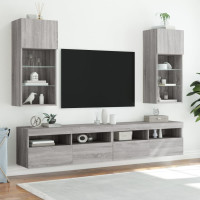 Produktbild för Tv-bänk med LED-belysning grå sonoma 40,5x30x90 cm