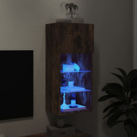 Produktbild för Tv-bänk med LED-belysning rökfärgad ek 40,5x30x90 cm