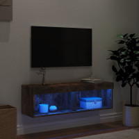 Produktbild för Tv-bänk med LED-belysning rökfärgad ek 100x30x30 cm
