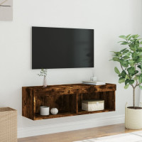 Produktbild för Tv-bänk med LED-belysning rökfärgad ek 100x30x30 cm