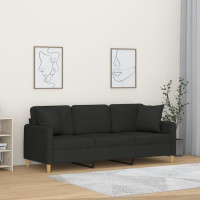 Miniatyr av produktbild för 3-sits soffa med prydnadskuddar svart 180 cm tyg