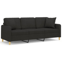 Miniatyr av produktbild för 3-sits soffa med prydnadskuddar svart 180 cm tyg
