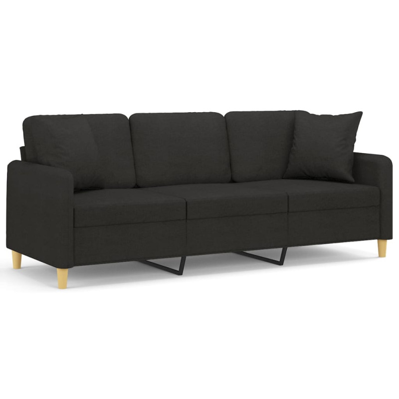 Produktbild för 3-sits soffa med prydnadskuddar svart 180 cm tyg